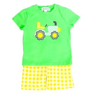 Marie Nicole Clothing XXS (3-6M) Yellow & Green Tractor Set